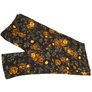 - 1273 LuLaRoe Size T & C Leggings Black Yellow Gold Florwers Print New